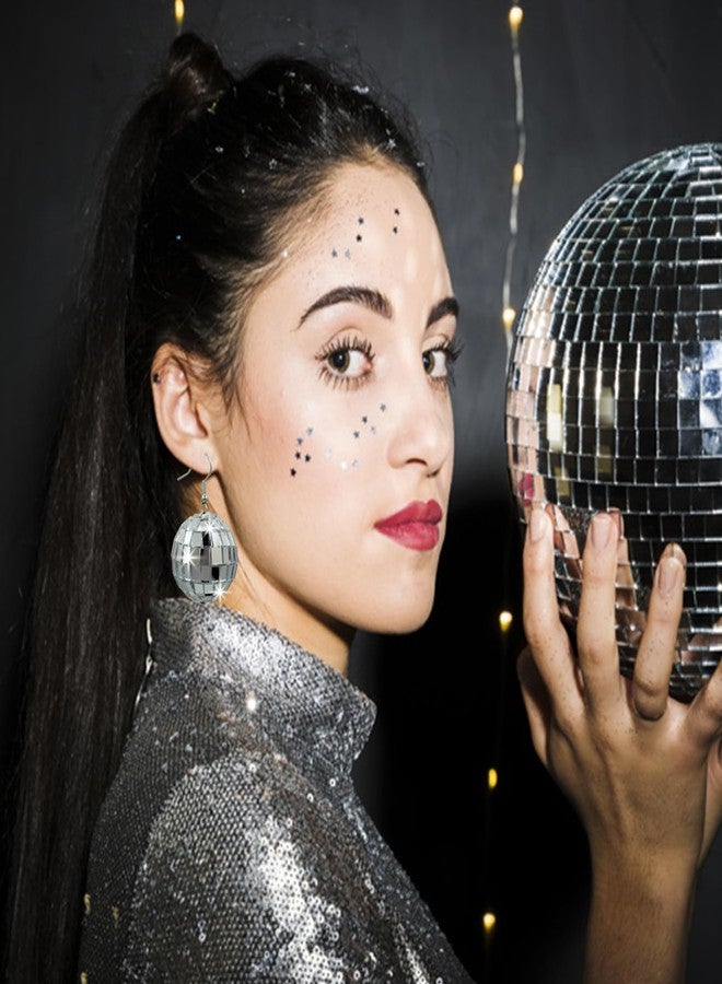 DOLLESS Disco Ball Earrings Punk Colorful Silver Gold Star Disco Mirrorball Earrings Halloween Costume Accessory (Silver) - Image 5